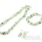 Prehnite Filet Set avec 925 fermoir en argent (Bracelet Collier et boucles d'oreilles assortis)