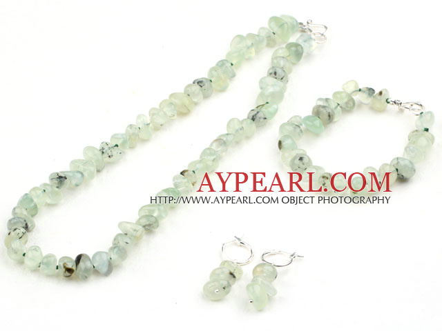 Fillet Prehnite Set with 925 Silver Clasp ( Necklace Bracelet and Matched Earrings )