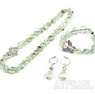 Natural Flat Round Prehnite Set with 925 Silver Butterfly Accessory ( Necklace Bracelet and Matched Earrings )