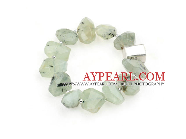 Natural Incidence Angle Prehnite Stretch Bracelet with Thailand Sterling Silver Accessory