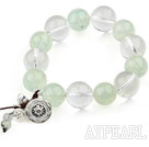 Clear Crystal and Prehnite Stretch Bracelet with 925 Sterling Silver Lotus Accessory