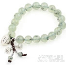 Prehnite Stretch Bracelet with Thailand Silver Lotus Accessory and Matched Metal Earrings