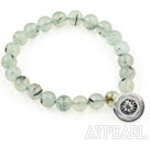 8mm Natural Prehnite Stretch armbånd med Thailand Silver Lotus tilbehør