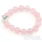 12mm Round Natural Rose Quartz Stretch Bracelet with Sterling Silver Accessory