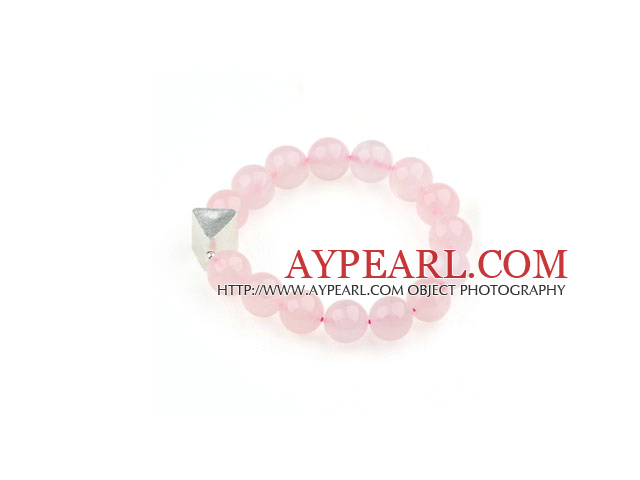 12mm Round Natural Rose Quartz Stretch Bracelet with Sterling Silver Accessory