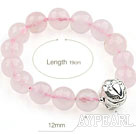 Facettes 12mm Rose Quartz Bracelet extensible avec 925 accessoires en argent sterling Pixiu