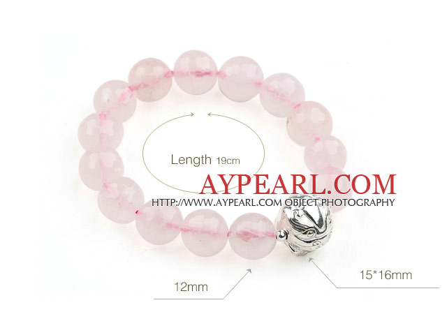 Facettes 12mm Rose Quartz Bracelet extensible avec 925 accessoires en argent sterling Pixiu