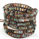 Longue Style de 4mm Indian Agate Bracelet Enveloppement à la discussion Brown et fermoir Shell