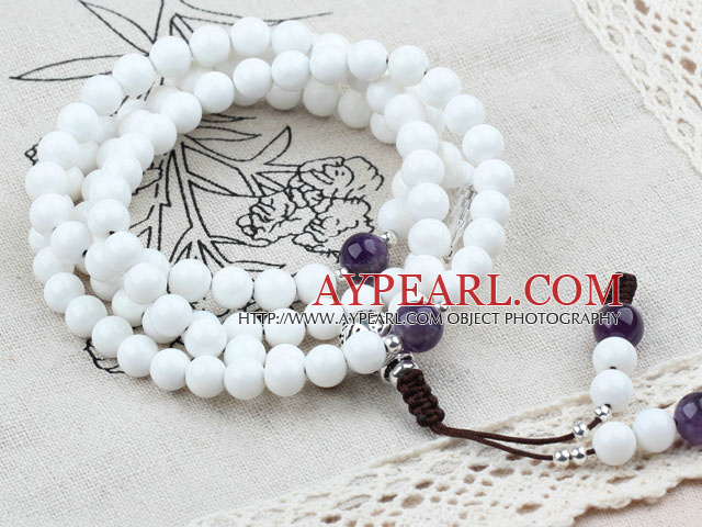 Natural White Sea Shell Pearl prière / bracelet chapelet avec accessoires en argent sterling (peut aussi être un collier)