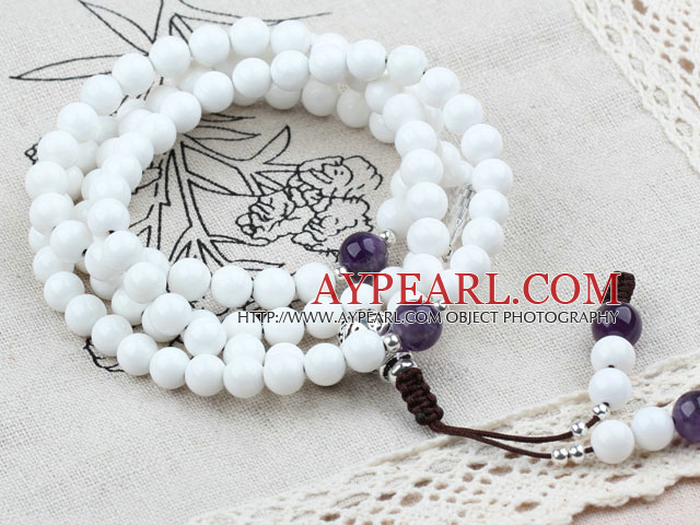 Natural White Sea Shell Pearl Bønn / rosenkrans armbånd med Sterling Silver Tilbehør (kan også være kjede)