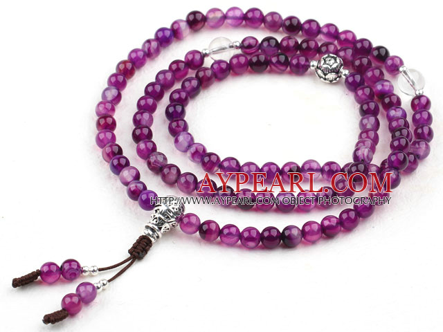 Natural Purple Agate Prayer/ Rosary Bracelet with Sterling Silver Accessory ( can also be necklace )