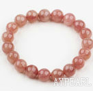 10mm Round Pink Strawberry Quartz Beaded Elastic Bangle Bracelet