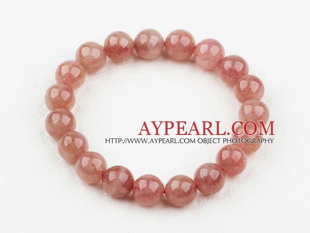 10mm ronde rose fraise Quartz Bracelet en perles élastique