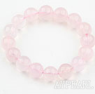 12mm runde En Grade Høyere Quality Rose Quartz Beaded Elastic Bangle Bracelet