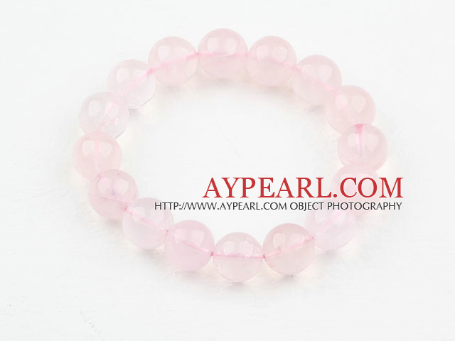 12mm runde En Grade Høyere Quality Rose Quartz Beaded Elastic Bangle Bracelet