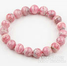 Round 8mm Rhodochrosite Beaded Elastic Bangle Bracelet