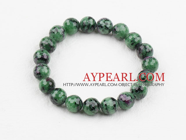 10mm Faceted Natural Zoisite Beaded Elastic Bangle Bracelet