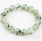 12mm Natural Faceted Prehnite Beaded Elastic Bangle Bracelet