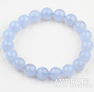 7mm Round Natural Chalcedony Beaded Elastic Bangle Bracelet