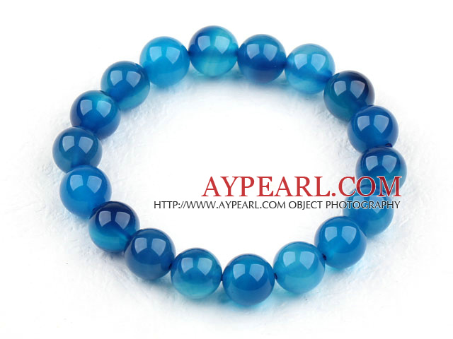 10mm Transparent Rund Blå Agate Beaded Elastic Bangle Bracelet