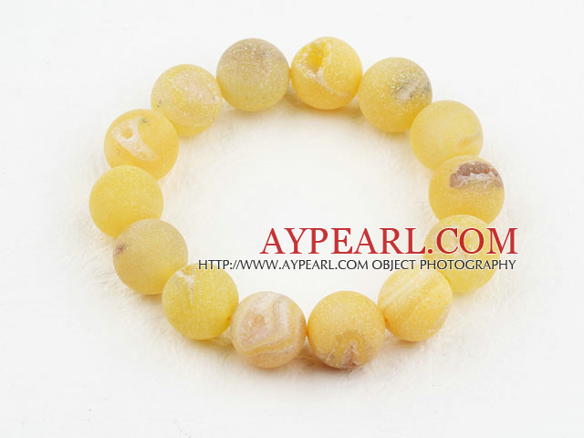 14mm Candy Color Crystallized Agate Beaded Elastic Bangle Bracelet