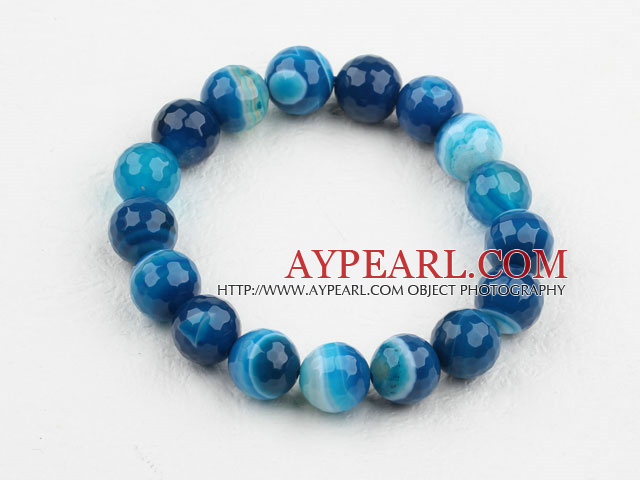 12mm à facettes naturelles du Brésil Stripe Agate perlé Bracelet élastique