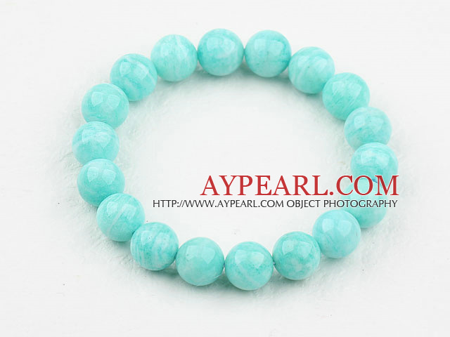 Light Green Color Amazonite Beaded Elastic Bangle Bracelet