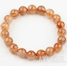 8mm Round Natural Copper Rutilated Quartz Beaded Elastic Bangle Bracelet