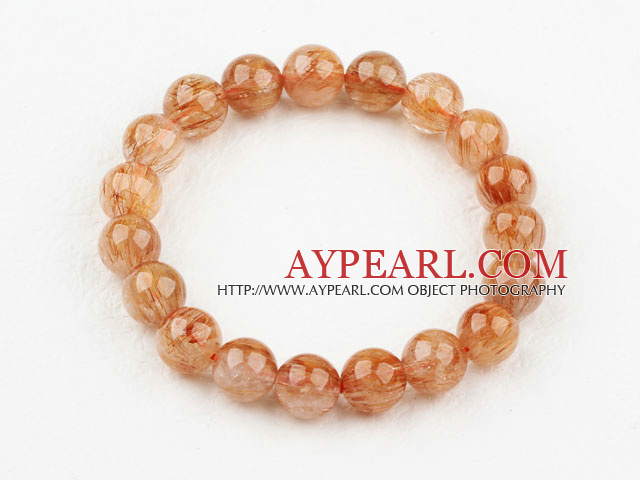 10mm ronde en cuivre naturel Rutilated Quartz Bracelet en perles bracelet élastique