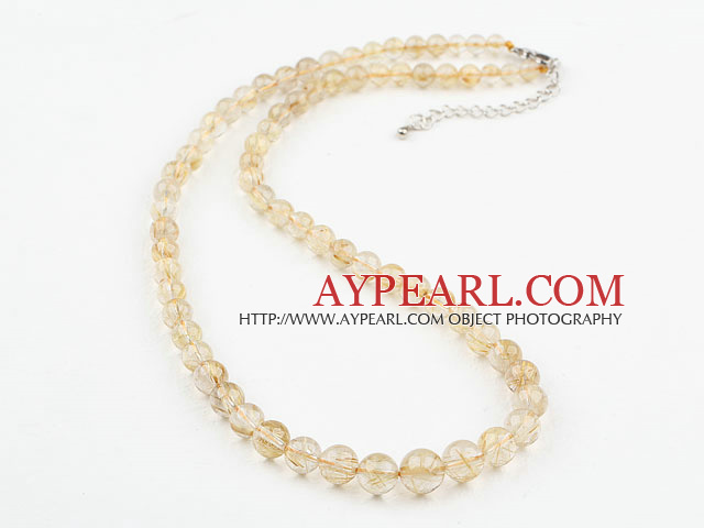 En Grade Natural Golden Rutilated Quartz Halsband med Sterling Silver Lås