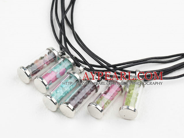 Multi Color Natural Stone Chips Wishing Bottle Pendant Necklace(For 1 Piece)