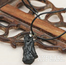 Black Meteorite Pendant Necklace with Black Imitation Leather Cord