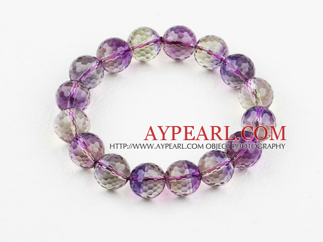 12mm Natural Faceted Ametrine Beaded Elastic Bangle Bracelet