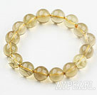 12mm Natural Lemon Quartz Beaded Elastic Bangle Bracelet