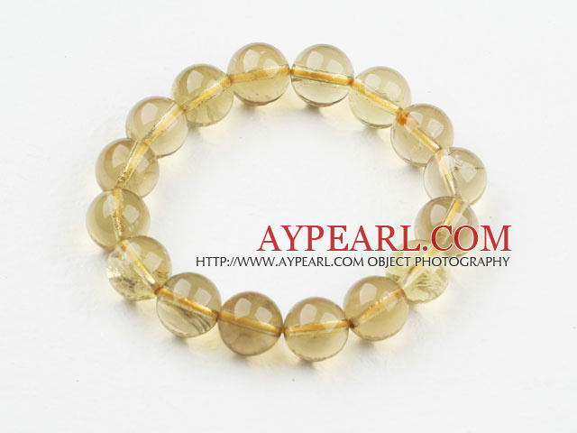 12mm Natural Lemon Quartz Beaded Elastic Bangle Bracelet