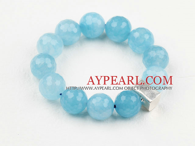 16mm Cyanite naturel perlé Bracelet élastique avec la Thaïlande Argent Accessoire