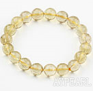 10mm Round Faceted Lemon Quartz Beaded Elastic Bangle Bracelet