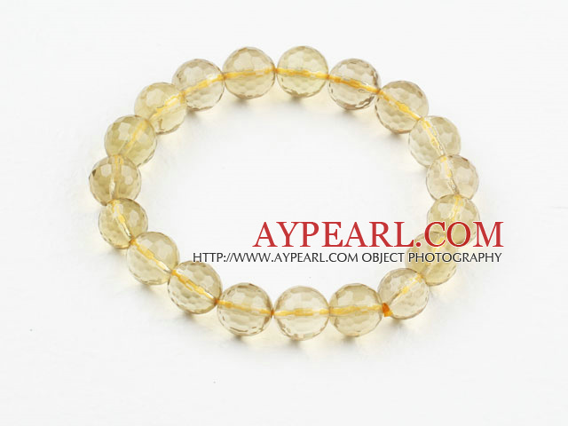 10mm Round Faceted Lemon Quartz Beaded Elastic Bangle Bracelet