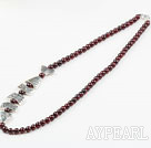 Wine Red Color Natural Garnet Necklace with Sterling Silver Clasp and Tibet Silver Fish Accessories