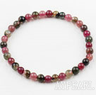 5mm Multi Color Round Natural Tourmaline Beaded Elastisk Bangle Bracelet