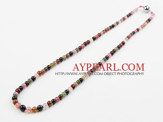 4-6mm Forme Ronde naturel Tour Tourmaline collier de perles