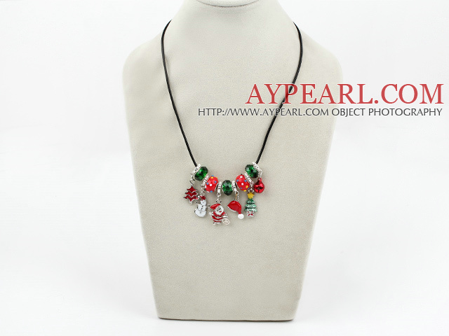 Fashion Style Red and Green Colored Glaze Xmas / Christmas Charm Necklace
