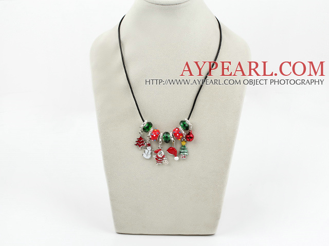 Mote Stil Rød og Grønn farget glasur Xmas / Christmas Charm Necklace