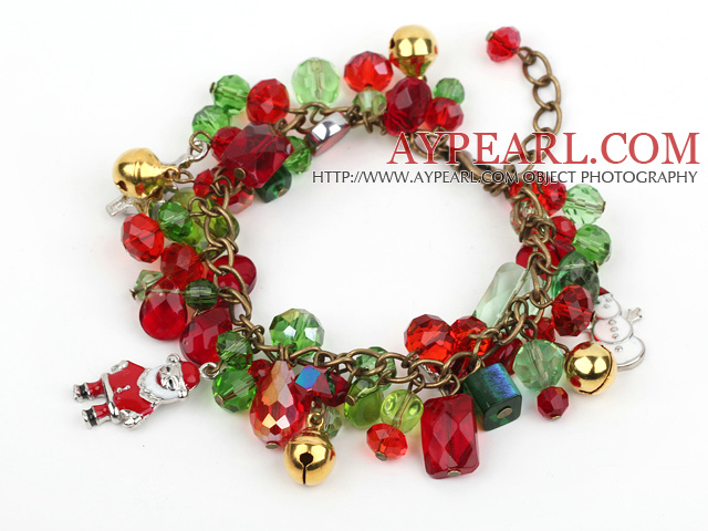 Muoti Style Assorted Red and Green Crystal Xmas / Christmas Charm rannerengas