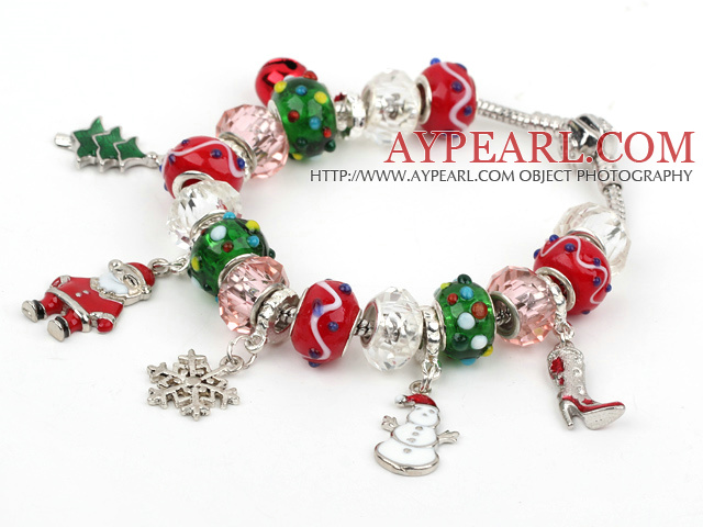 Fashion Style Multi Colored Glaze Xmas / Christmas Charm Bracelet