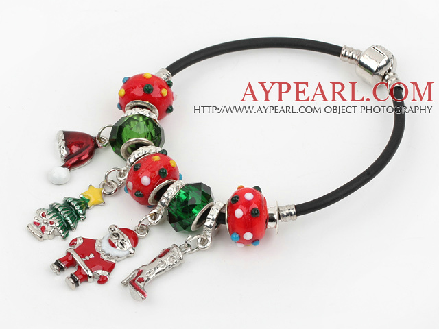 Fashion Style Red Colored Glaze Xmas / Christmas Charm Bracelet