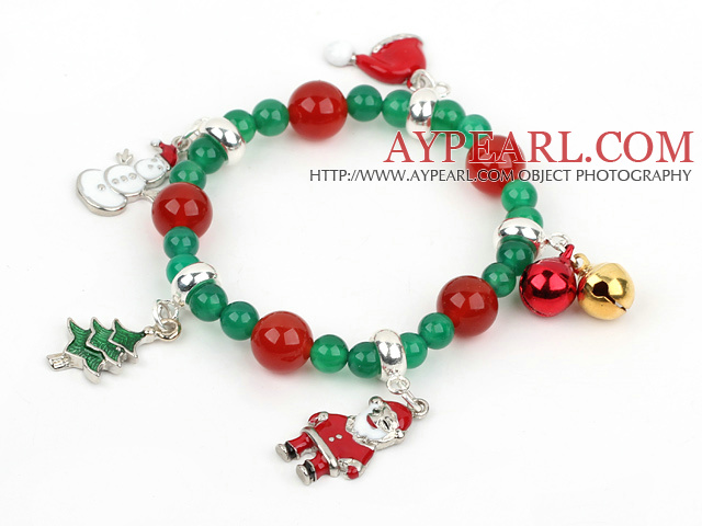 Πράσινη Agate και Carnelian Stretch Χριστούγεννα / Christmas βραχιόλι γοητείας