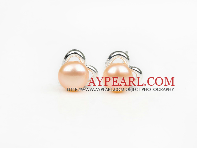 Fashion Style 6-7mm Natural Pink Freshwater Pearl Studs Örhängen med tillbehör Heart Shape