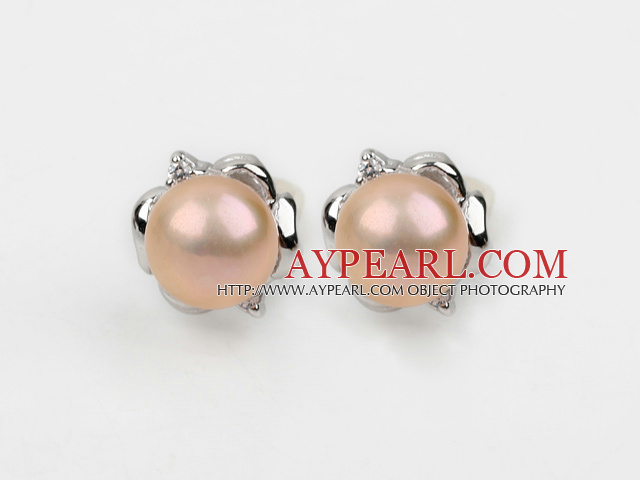 Fashion Style 9-10mm Natural Pink Süßwasser-Zuchtperlen Ohrstecker mit Blume Strass Zubehör