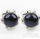 Fashion Style 9-10mm Natural Black Freshwater Pearl Studs Earrings with Flower Shape Accessories